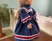 Historical Victorian Edwardian Period Vintage American Girl 18 quot Long Sleeved print Doll Dress and Lace Trimmed Pantaloons, Doll Wardrobe