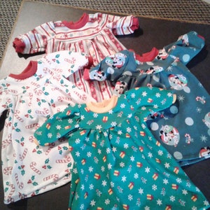 Christmas Holiday Doll Nightgowns, fits all 18 inch dolls including AG, Stocking Stuffer, Christmas Holiday Gifts, Doll Christmas Sleepwear