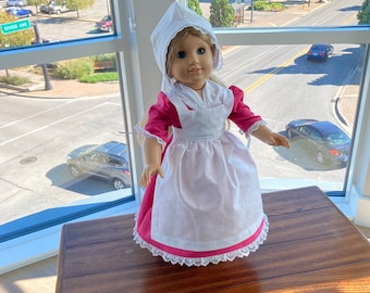 Victorian 18 Inch Doll Dress, Apron, Fichu, and Hat