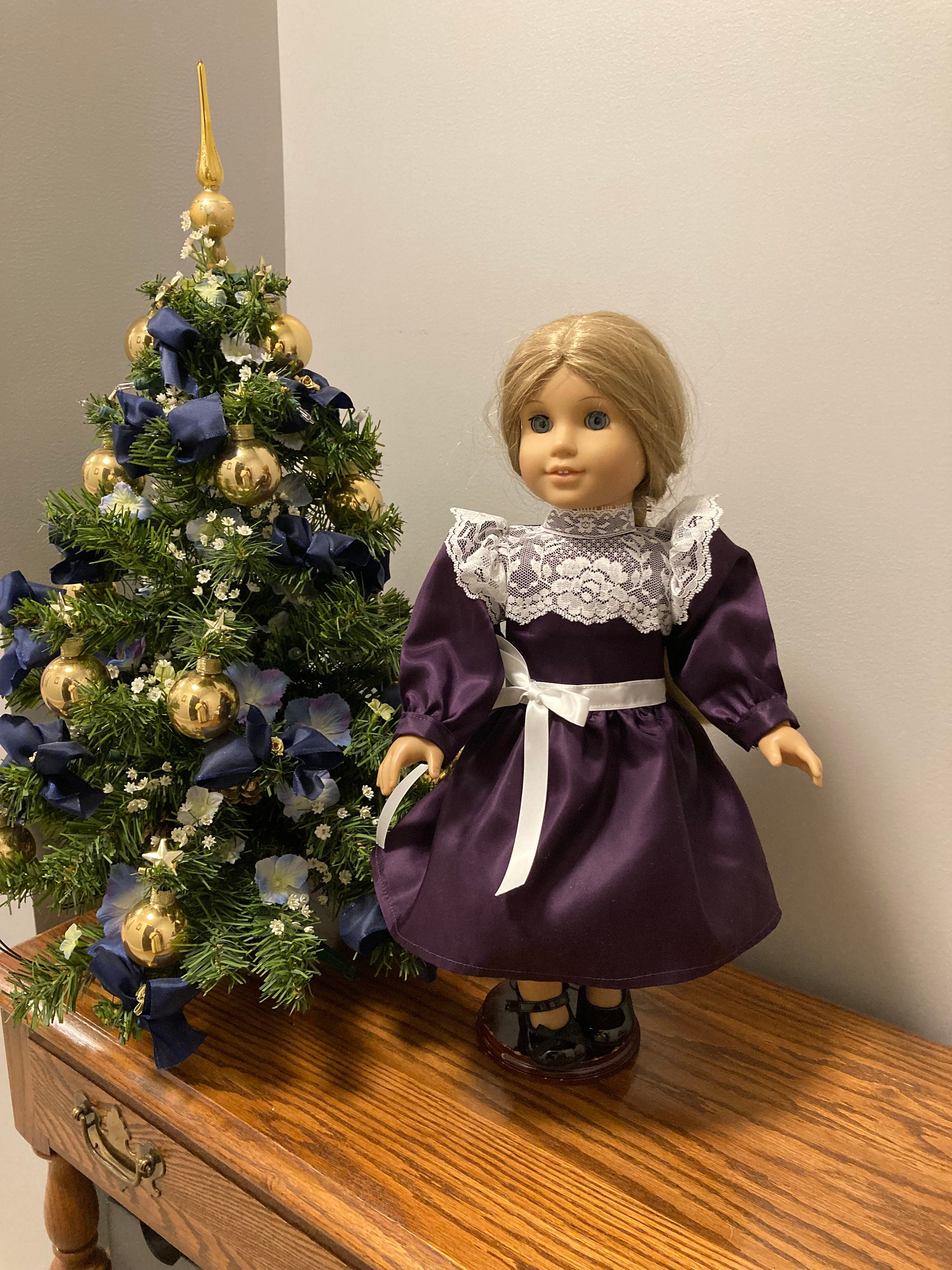 Samantha, Reproduction Christmas or Party Am Girl and other 18 inch dolls dress, fancy Victorian Taffeta or Satin with lace trim