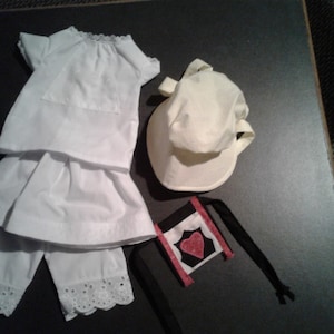 Kirsten Unterwäsche und Accessoires, passend für AG und alle 45 cm großen Puppen, 5 Teile: Chemise, Petticoat, Pantalettes, Karierte Sonnenhaube, Löffel Tasche