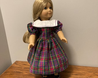 18 inch American Girl Green Purple Plaid Doll Dress, Sailor collar, Puffed Sleeves, Stocking Stuffer, Doll Wardrobe, Birthday Gifts