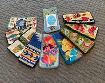 Hand Stitched Needlepoint Cell Phone Case, Zippered Eyeglass Pouch