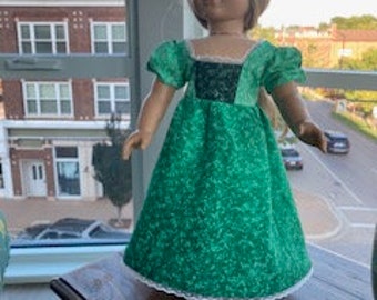Victorian Print Doll Dress, Lace Trimmed, Fits 18 Inch Dolls