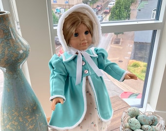 Victorian, Historic, Vintage Doll Dress, Coat and Bonnet, fits American Girl and other 18 inch dolls, Doll Wardrobe, Doll Dresses,Coats,Hats