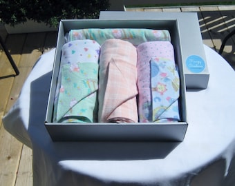 Baby's First Blanket, Baby, Single Receiving Blanket or Boxed set of 3 double faced receiving blankets, flannel or knit prints, solids