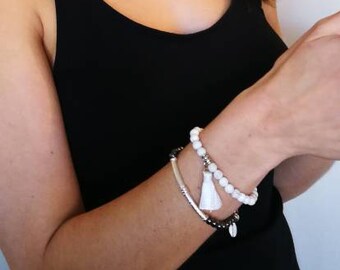 White turquoise tassel bracelet, gemstone bracelet, wrist accessory, designer bracelet, women's bracelet, arm candy Katie by Saint Shadle