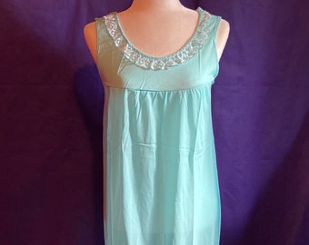 Vintage 60s Baby Blue Babydoll Nightgown with Lace Detail