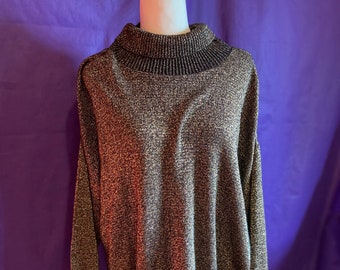 Vintage Black Lurex Sparkle Sweater: 70s/80s Cowl Neck Shimmer