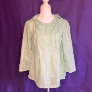 Vintage 70s Pale Green Collared Linen Tunic Blouse