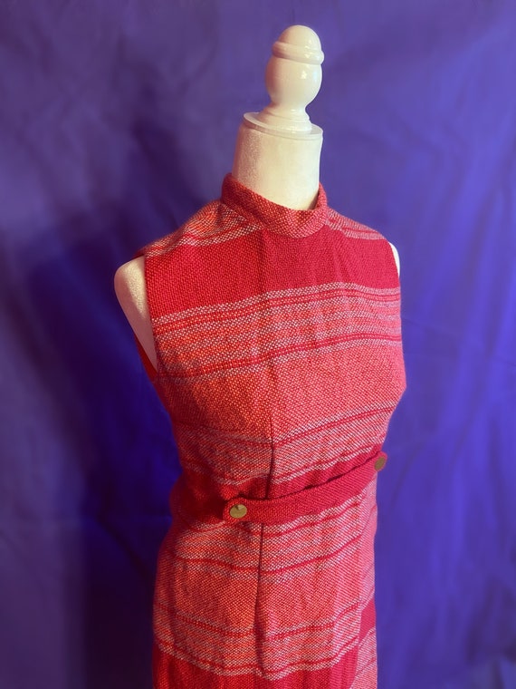 Vintage 60s/70s Pink Striped Tweed Sleeveless She… - image 3