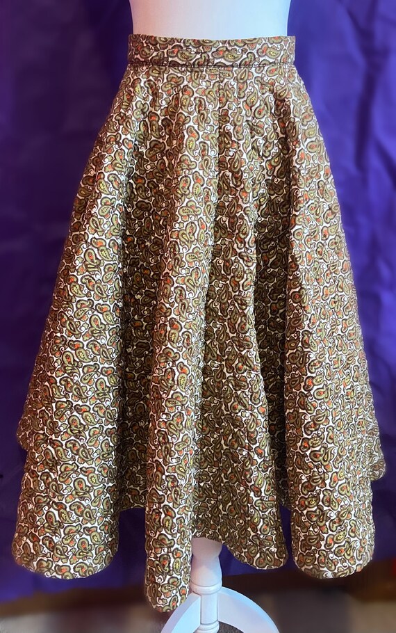 Vintage 60s/70s Quilted Paisley Circle Skirt - image 3