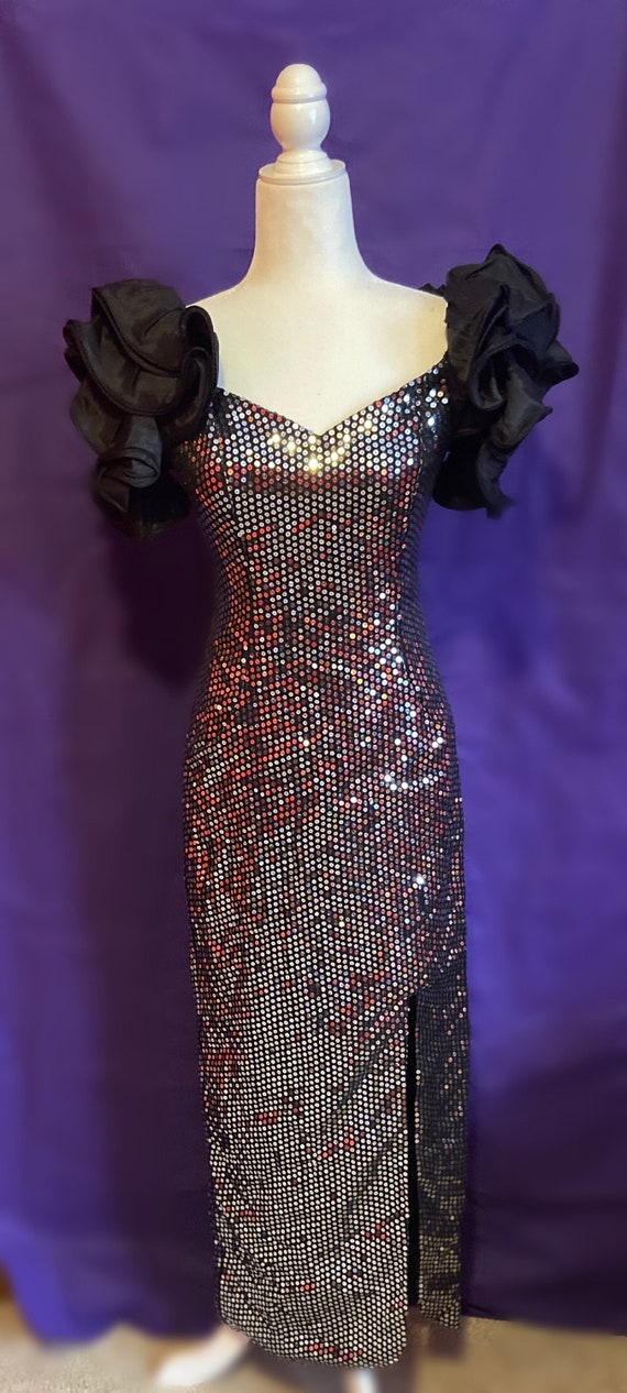 Vintage 80s Nadine Sequin Gown with Ruffles