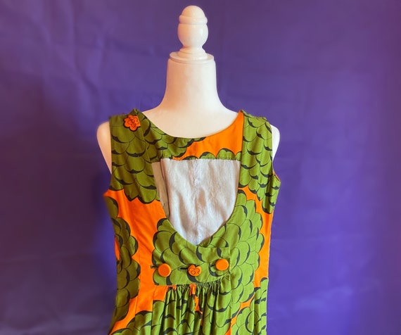Vintage Groovy 1960s Green & Orange Maxi Dress - image 2