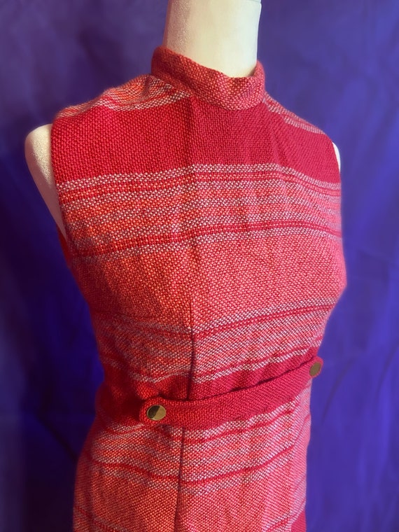 Vintage 60s/70s Pink Striped Tweed Sleeveless She… - image 4