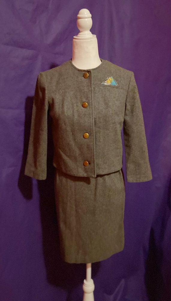 Vintage 1960s Midcentury Gray Skirt Suit with Faux