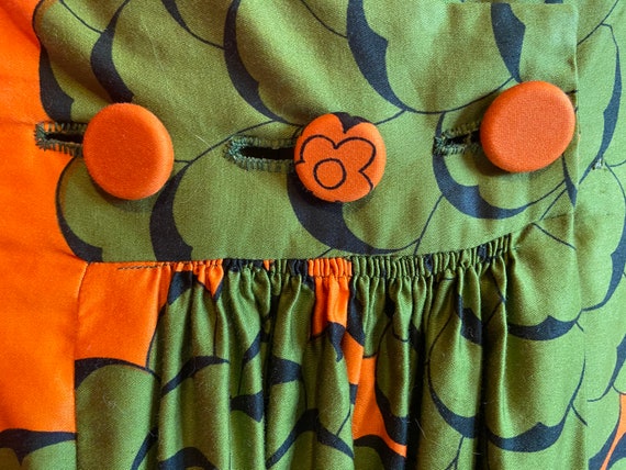 Vintage Groovy 1960s Green & Orange Maxi Dress - image 3