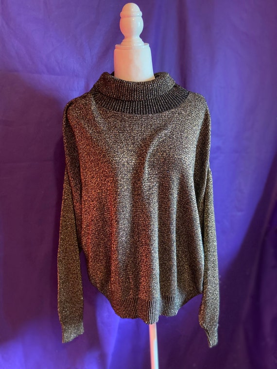 Vintage 70s/80s Black Sparkle Lurex Sweater, Size XL, Plus Size