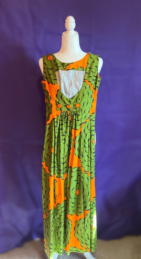 Vintage Groovy 1960s Green & Orange Maxi Dress - image 1