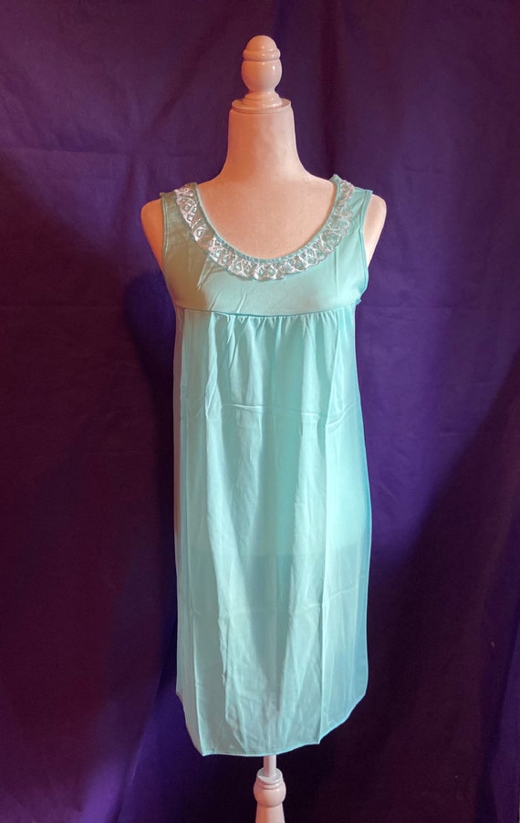 Vintage 60s Baby Blue Babydoll Nightgown with Lace