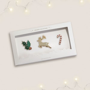 Reindeer Pin Holly Pin Candy Cane Pin Christmas Enamel Pin Set image 8