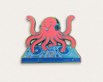 Octopus Enamel Pin, DJ party animal