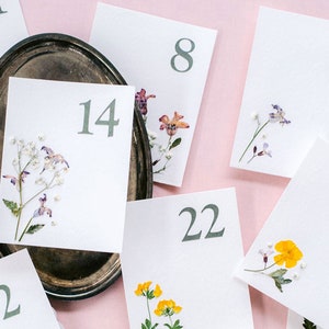 Floral Wedding Table Numbers, Pressed Flowers, Wedding Signs, Table Decorations (High Quality Art Prints)