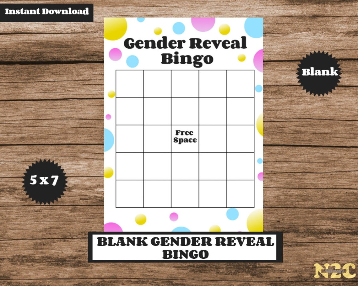 Printable Blank Bingo Cards, Gender Reveal, Baby Shower, Game, 5x7, PDF ...