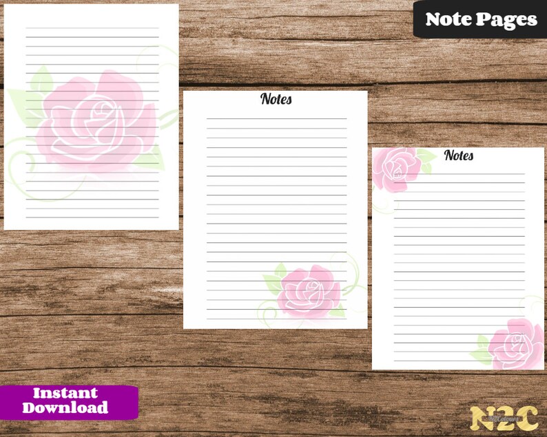 Rose Note Pages, Printable, Instant Download, Planner, Stationary ...