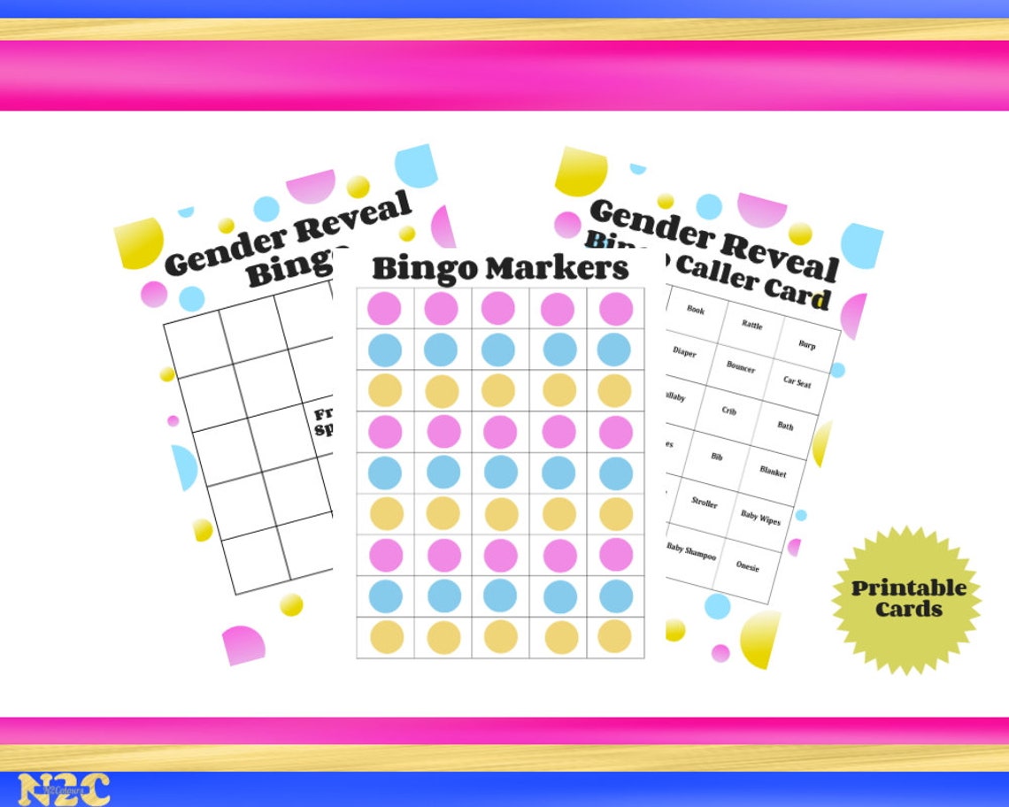 Printable Bingo for Gender Reveal Party, Games, Instant Download, Polka ...