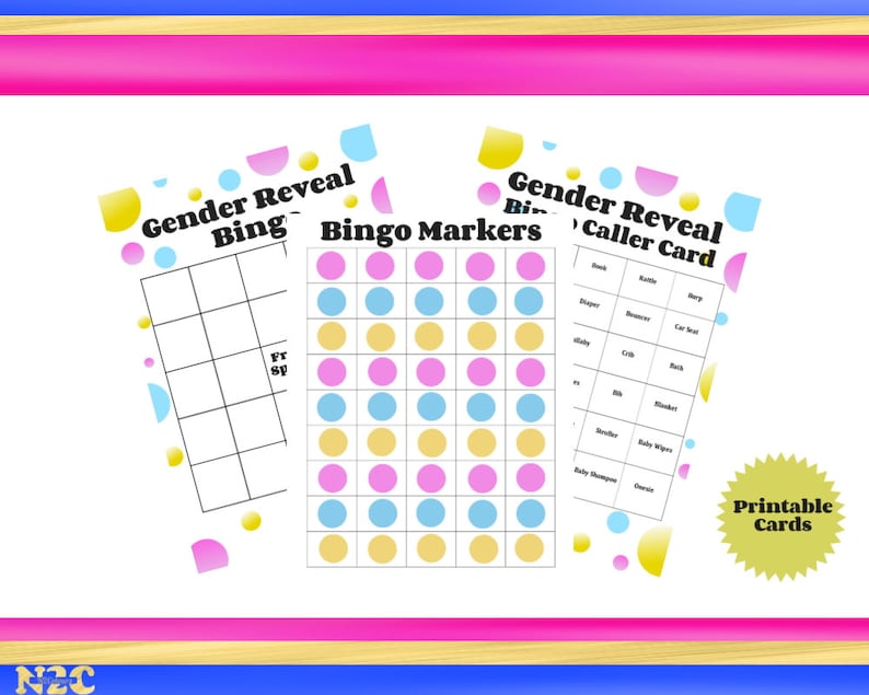 Printable Bingo for Gender Reveal Party, Games, Instant Download, Polka ...