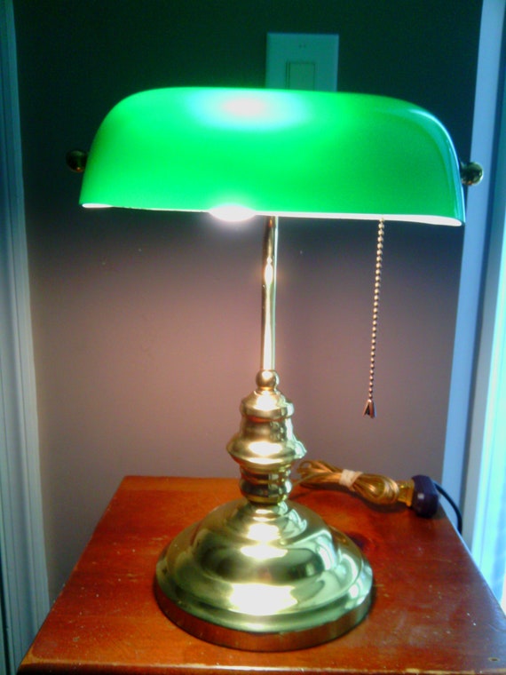 Vintage Desk Lamp With Green Glass Shade