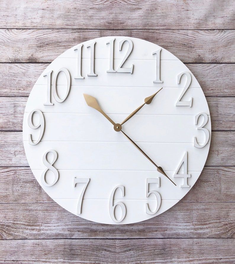 Vintage White Large Wall Clock 24 30 36 Inch Oversized Wall Clock 24 30 36 Inch Oversized