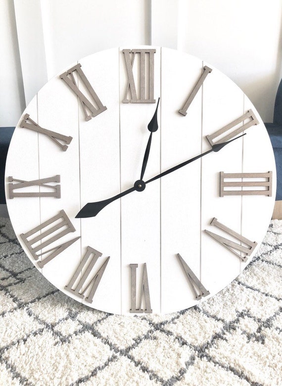 White Oversized Farmhouse Large Wall Clock 24 30 36 Inch Wall Clock 24 30 36 Inch