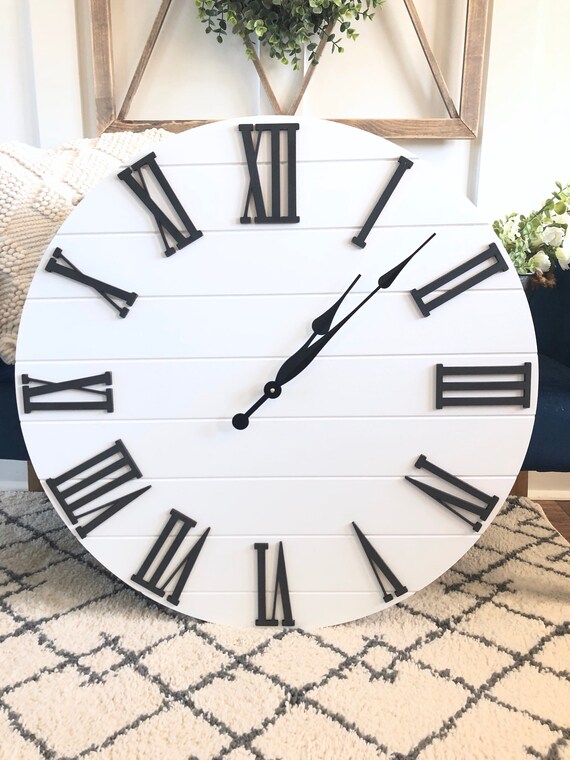 White Large Oversized Wall Clock 24 30 36 Inch Farmhouse Wall Clock 24 30 36 Inch Farmhouse