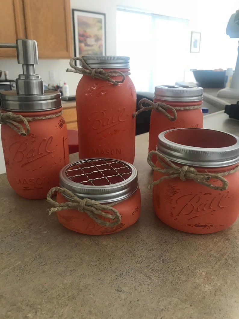 Farmhouse Mason Jar Bathroom Set Rustic Decor Soap Etsy