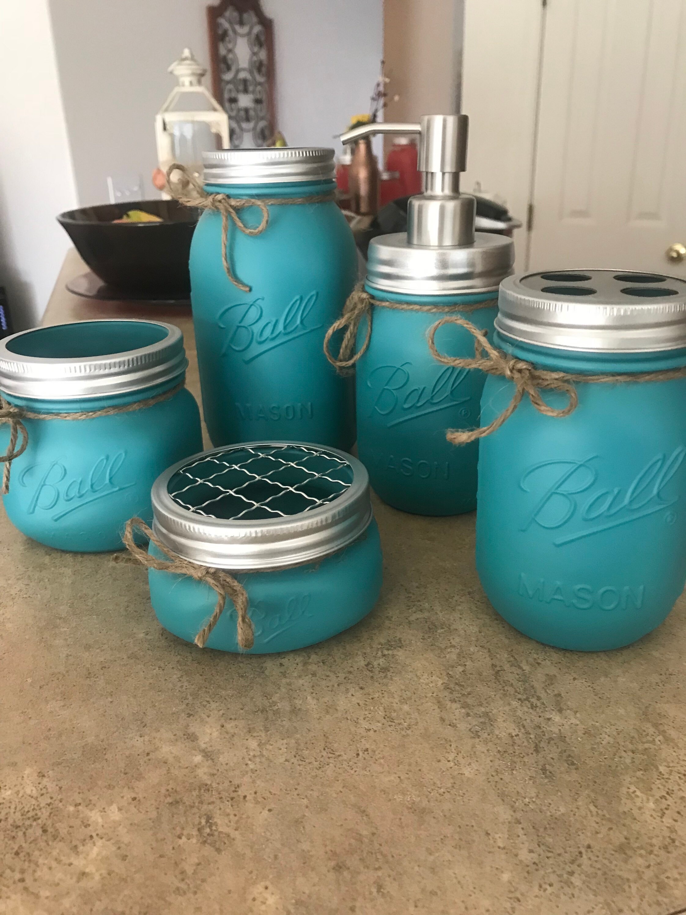 Farmhouse Mason Jar Bathroom Set Rustic Decor Soap Etsy