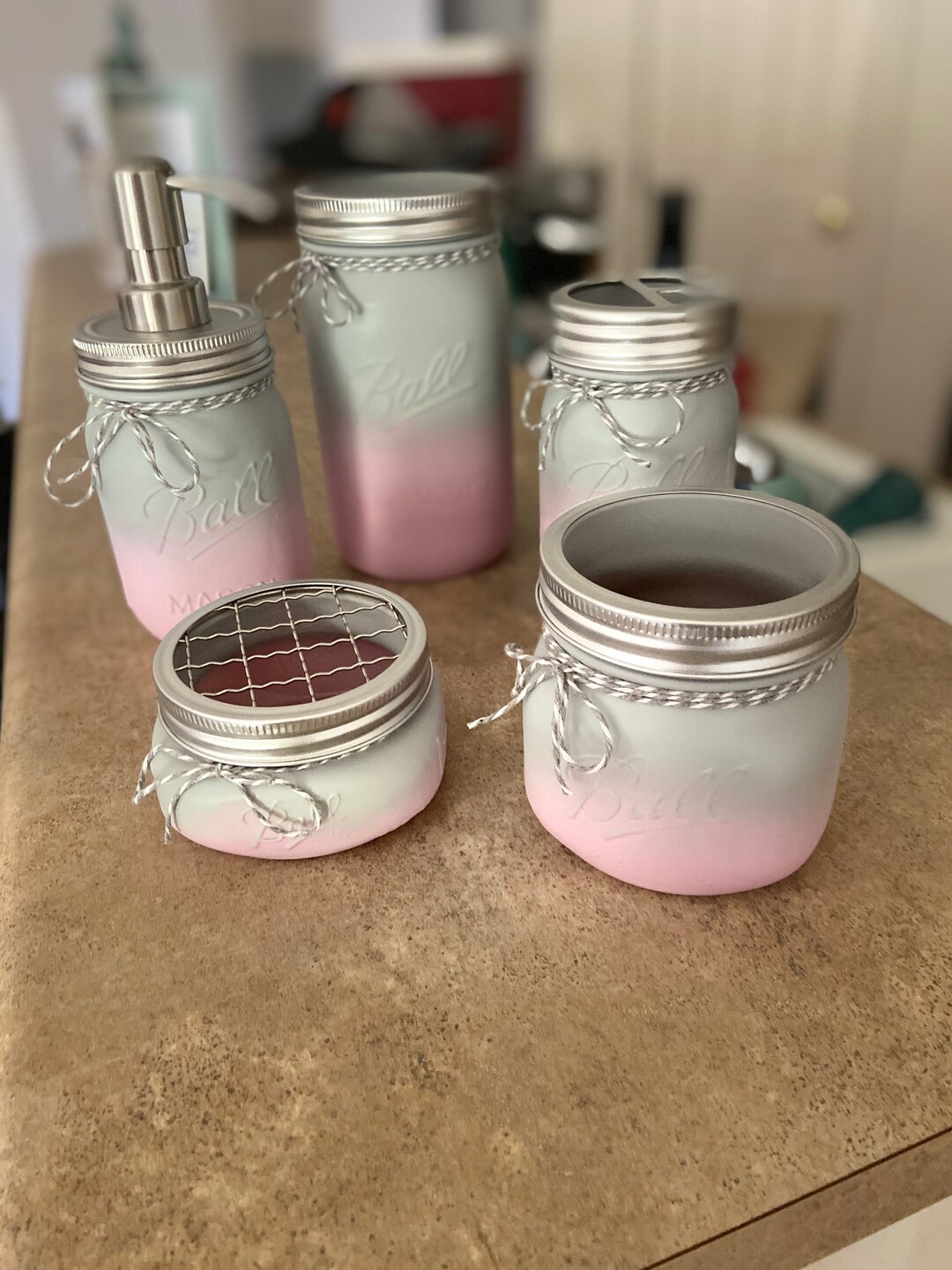 Farmhouse Mason Jar Bathroom Set, Rustic Decor, Soap Dispenser