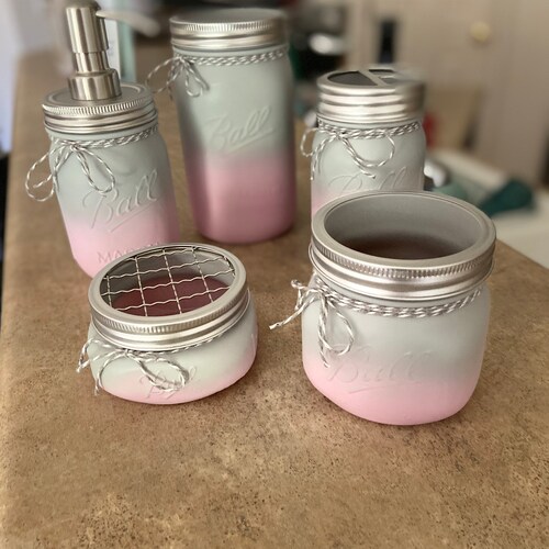 Yellow Mason Jar Bathroom Set Yellow Bathroom Decor Yellow Etsy