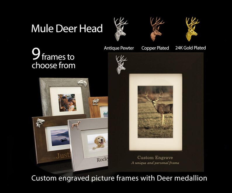 Custom Engraved Mule Deer Photo Frame Choose Medallion Image 0