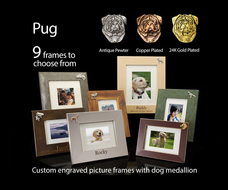 Custom Engraved Pug Picture Frames Choose The Medallion Image 0