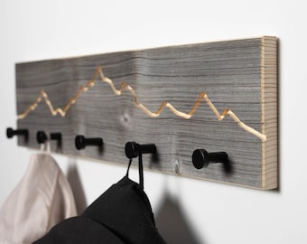 Coat Rack mountain motif I old wood I Coat Hooks Wardrobe I wall mounted rack