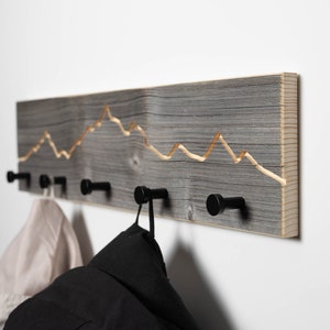 Coat Rack mountain motif I old wood I Coat Hooks Wardrobe I wall mounted rack