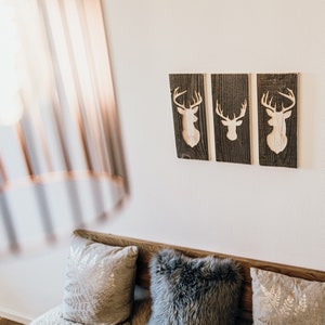 Set of 3 Wall Pictures Stag Wall Decor Wooden Reclaimed Wood image 1