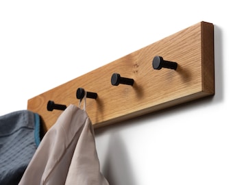 Oak Wall Coat Rack | Handmade Wooden Hook Rail | Solid Wood Panel Rack