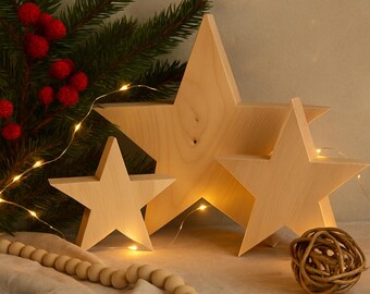 Lot De 3 étoiles En Bois Pour Décoration De Noël - Taille Grande, Moyenne, Petite, Déco Table Et Intérieur - 6