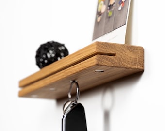 Portachiavi in legno di quercia con mensola e magneti | Portachiavi 30cm in legno per ingresso e ufficio