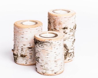 Tealight holder birch set of 4 // wedding decoration // cozy living // candlelight