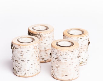 Tealight holder birch set of 4 // wedding decoration // cozy living // candlelight