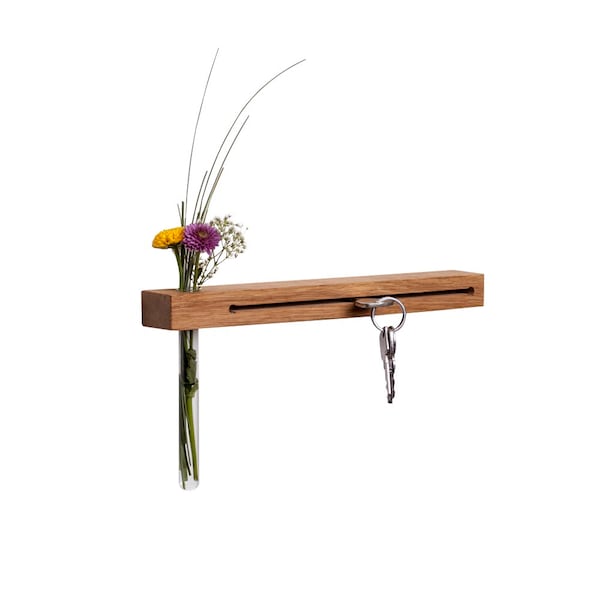 Llavero de madera de nogal con florero | Bandeja para llaves decorativa de pared